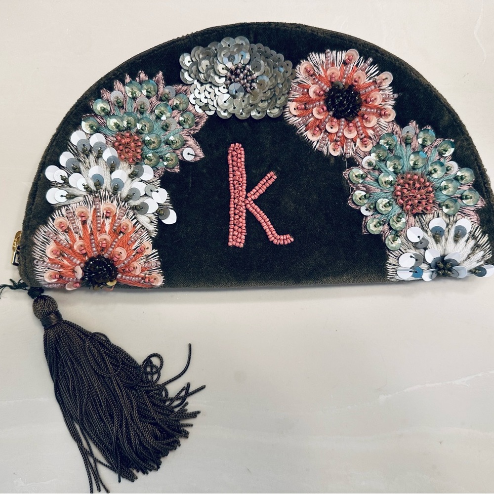 Anthropologie monogram beaded clutch